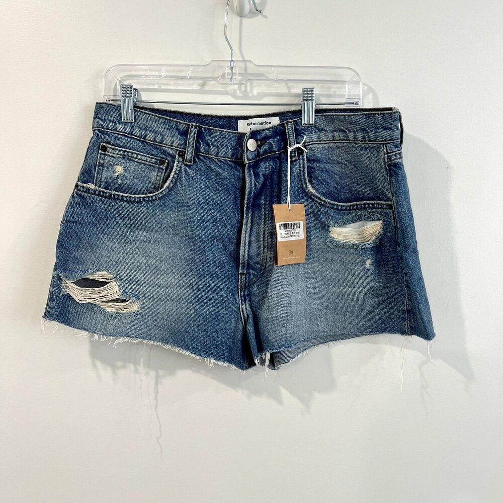 NWT Reformation Dixie High Rise Denim Jean Shorts Sz 31 Raw Hem Button Fly